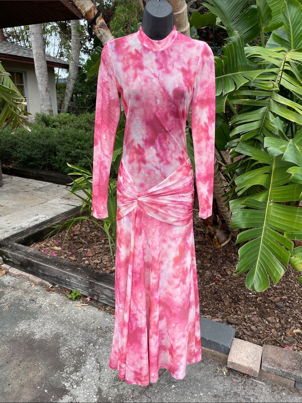 sheer drop waist maxi dress with front slit